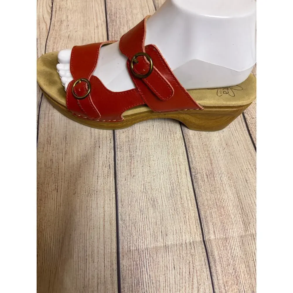 Dansko Red Leather Strappy Heel Sandal Women's Size 40